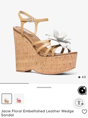 Michael Kors Tan Leather Floral Wedge Sandal